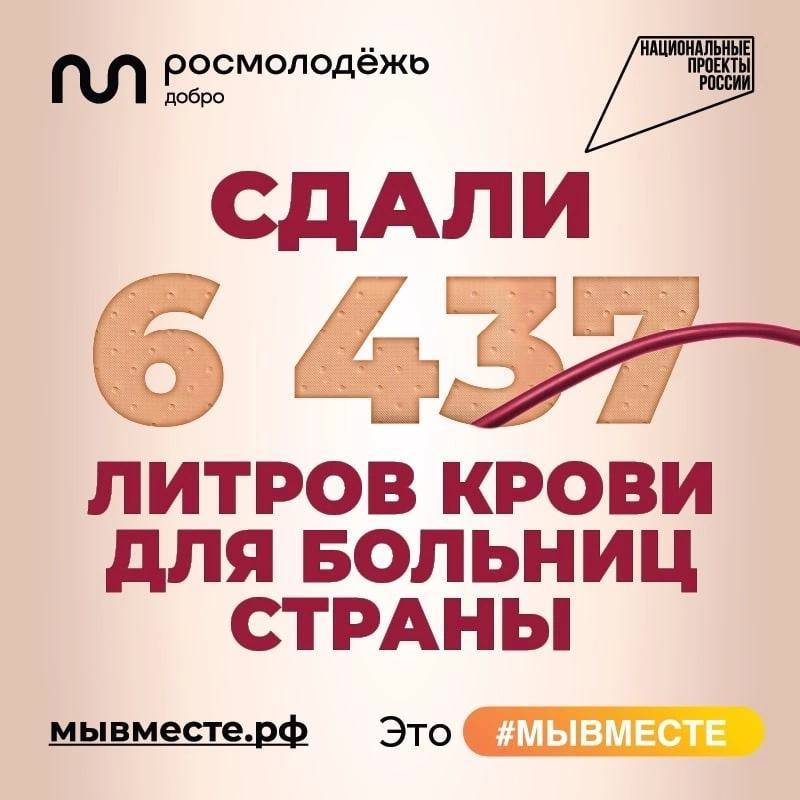 Волонтеры движения #МЫВМЕСТЕ сдали 6437 литров крови для больниц страны.